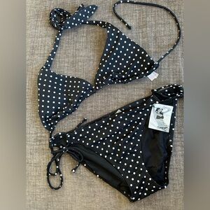 Vintage 2008 Victoria's Secret Black White Polka Dot Bikini